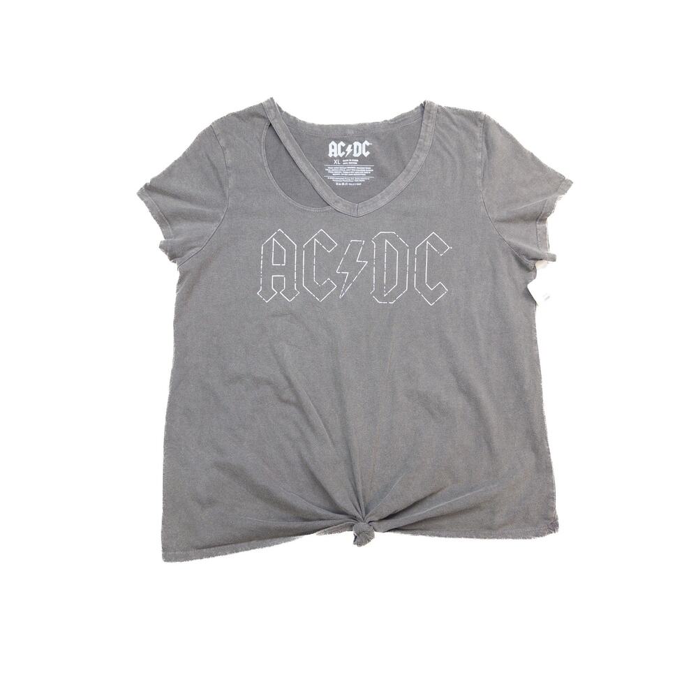 AC/DC Gray Graphic Band Tee V-neck Grunge Relaxed Fit Women's Size XL